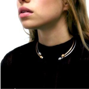 Zara 2 Piece Choker Necklace With Rhinestone Detail Silver & Gold NWT